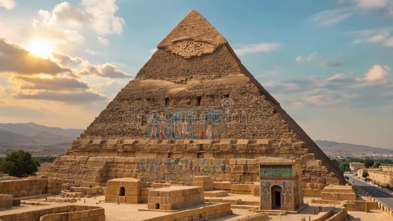 Panorama of the Egyptian Pyramids, Generative AI stock illustration