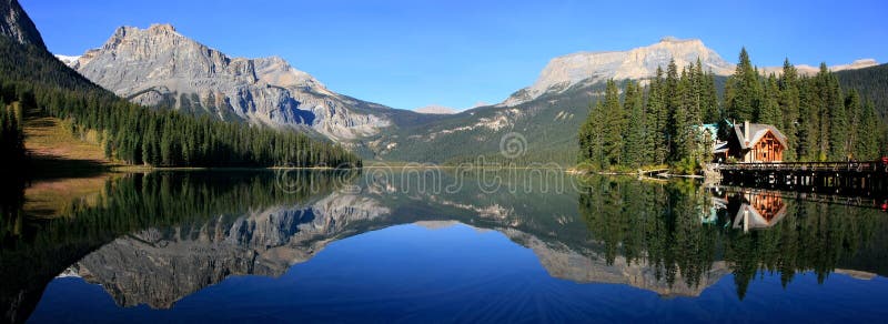 Panorama of Emerald Lake, Yoho National Park, British Columbia royalty free stock image