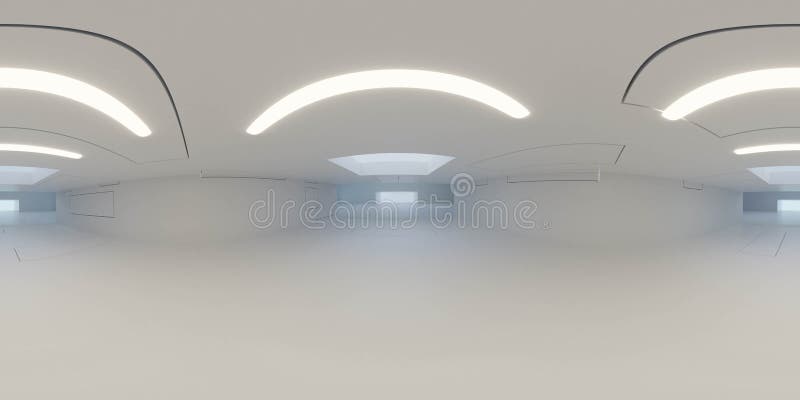 Panorama equirectangular completo de 360 grados de diseño moderno de edificio blanco futurista interior 3d ilustración de represen stock de ilustración