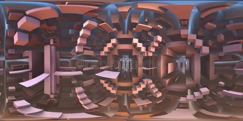 Panorama extraño del mundo del laberinto de 360 grados, proyección equirectangular, mapa del ambiente Panorama esférico de HDRI ilustración del vector