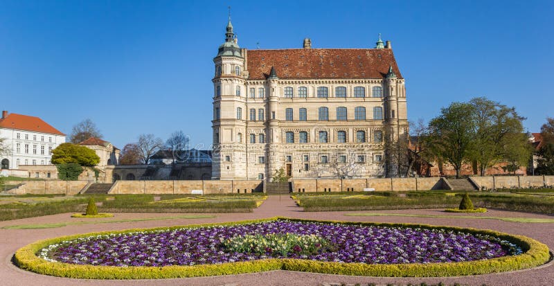 Panorama of flowers in front of castle Gustrow