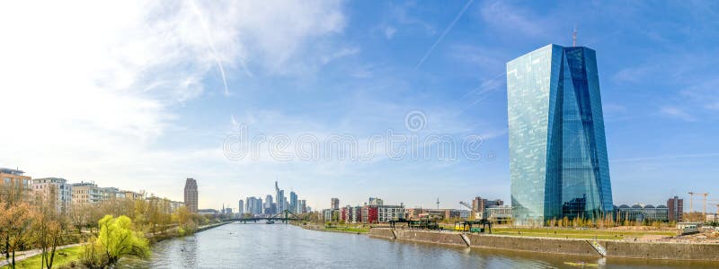 Panorama of the Skyline and European Central Bank in Frankfurt am Main. Panorama of the Skyline and European Central Bank in Frankfurt am Main