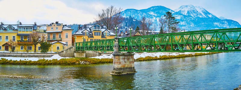 Panorama with Franz-Stelzhamer bridge, Bad Ischl, Salzkammergut, Austria