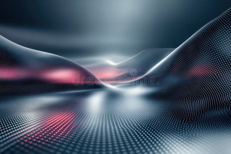 Panorama futuristico con onde digitali in fiore e luci morbide in uno spazio oscuro royalty illustrazione gratis