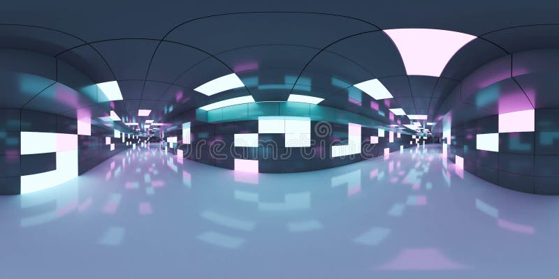 Panorama hdri full 360° equirettangolare di un corridoio bianco futuristico con interiore 3d royalty illustrazione gratis