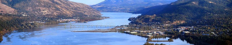 Panorama of Hood River & White Salmon bridge OR.