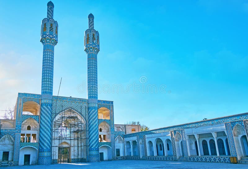 The twin minarets of Shah Nematollah Vali Shrine, Mahan, Iran