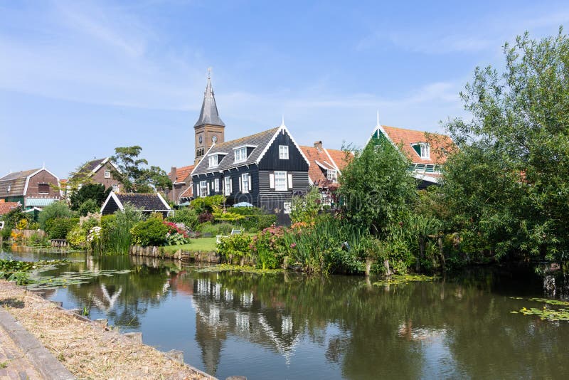 Panorama of houses and a canal in hisotric city Edam, Netherlands royalty free stock images Panorama of houses and a canal in hisotric city Edam, Netherlands royalty free stock images