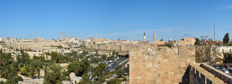 Panorama of Jerusalem, the walls of the Old city