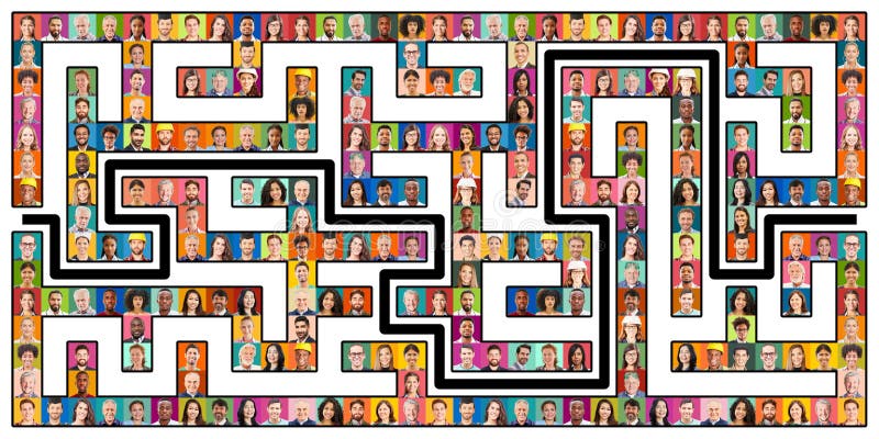 Panorama labyrinth of adults of many generations royalty free stock photography