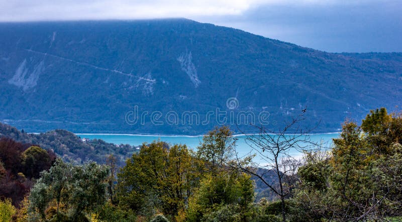 panorama of the lake of Santa Croce seen from the village of Alpago beautiful areas surrounded by mountains at an hour from the royalty free stock images panorama of the lake of Santa Croce seen from the village of Alpago beautiful areas surrounded by mountains at an hour from the royalty free stock images