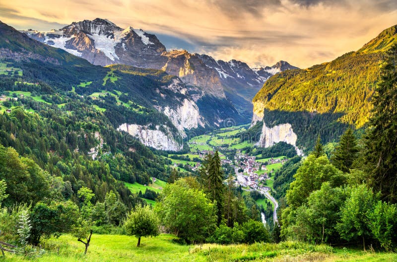 View of the Lauterbrunnen valley in Swiss Alps