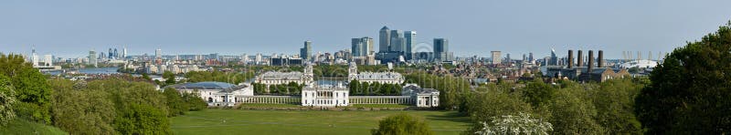 Panorama of London and Isle of Dogs from Greenwich royalty free stock image Panorama of London and Isle of Dogs from Greenwich royalty free stock image