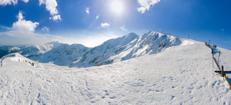 Panorama of Low Tatras mountains in winter sunny day