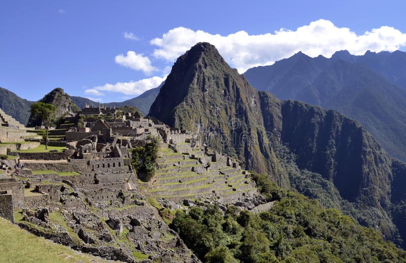 Panorama of Machu Pichu with Huayna Picchu stock image Panorama of Machu Pichu with Huayna Picchu stock image