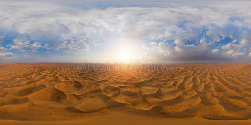 360 panorama med 180 graders sömlös panorama av flygsyn på den röda ökensafari med sand dune i dubbel stad enad arab fotografering för bildbyråer