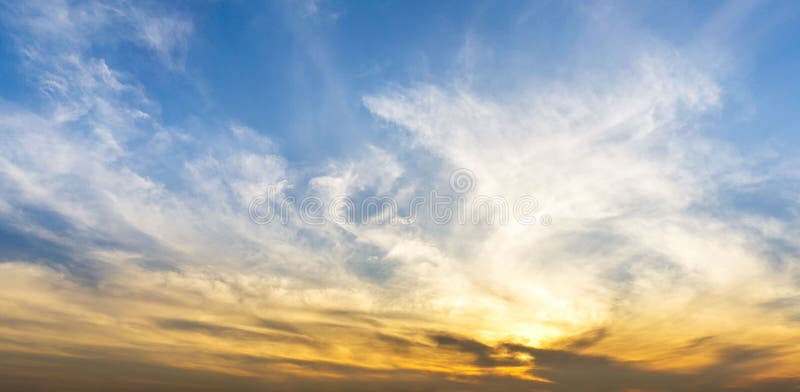 Panorama Morning Sky and Swirl Clouds Nature Background Stock Photo - Image  of freedom, colour: 140890892