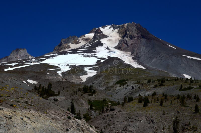 Panorama of Mount Hood, Volcano in the Cascade Range, Oregon Stock