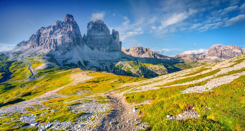 Panorama of the National Park Tre Cime di Lavaredo with rifugio