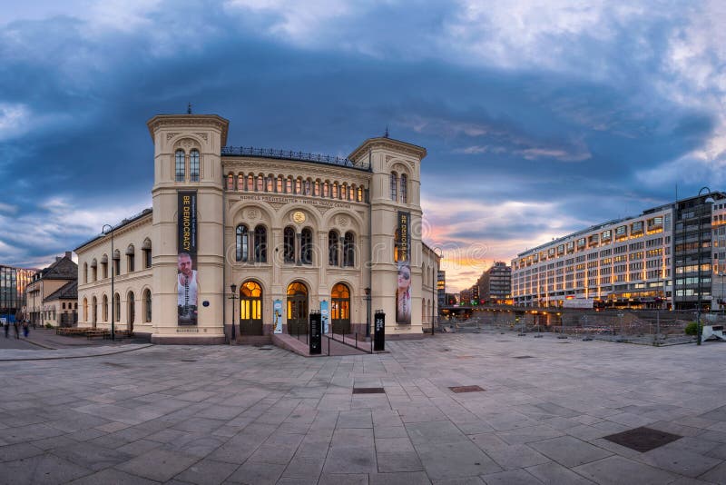 Panorama of Nobel Peace Center in the Evening, Oslo, Norway royalty free stock photos Panorama of Nobel Peace Center in the Evening, Oslo, Norway royalty free stock photos
