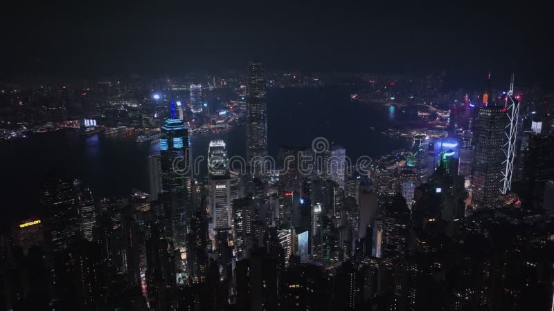 Panorama nocturne de tout le hong kong illuminé clips vidéos