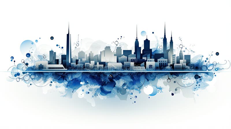 Panorama nowoczesnego niebieskiego miasta royalty ilustracja
