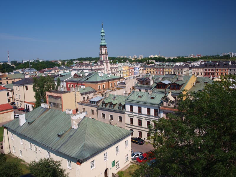 Panorama of old Zamosc, Poland royalty free stock photography