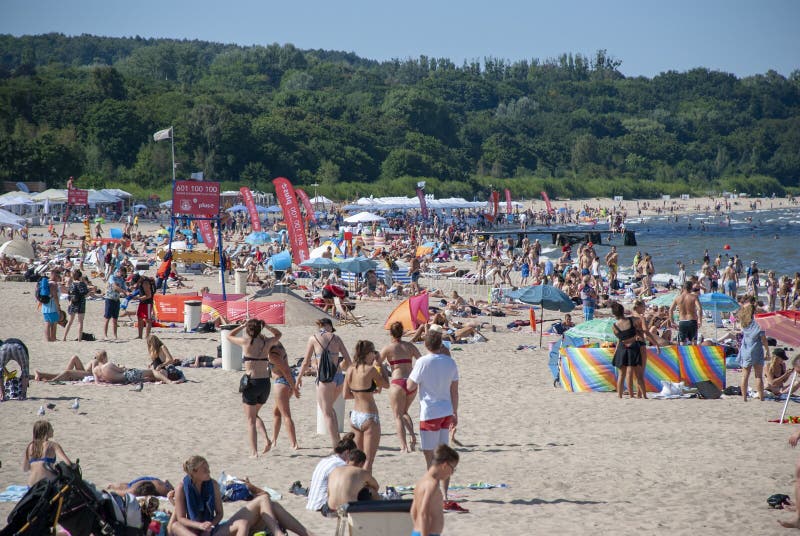 Panorama over Oostzeestrand van Sopot, Polen royalty-vrije stock afbeelding Panorama over Oostzeestrand van Sopot, Polen royalty-vrije stock afbeelding