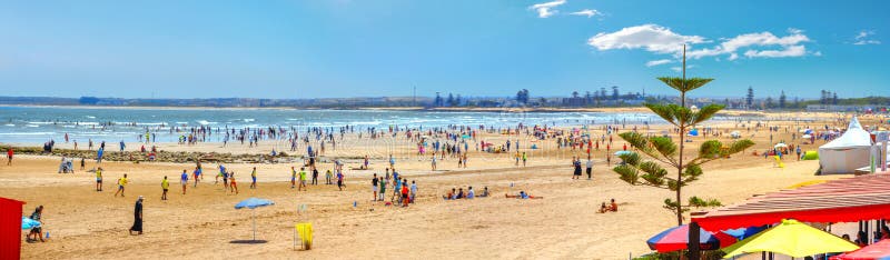 Panorama panoramico con ampie spiagge ad Essaouira Marocco, Nordafrica fotografie stock Panorama panoramico con ampie spiagge ad Essaouira Marocco, Nordafrica fotografie stock