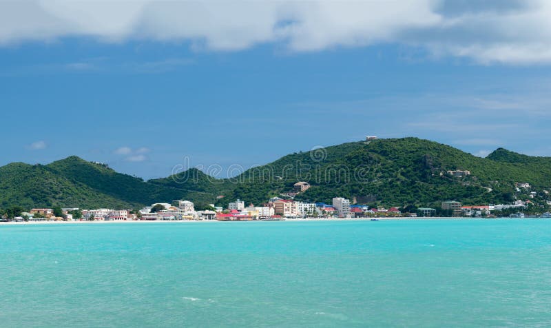 Panorama of town of Philipsburg in Sint Maarten or Saint St. Martin in Caribbean. Panorama of town of Philipsburg in Sint Maarten or Saint St. Martin in Caribbean