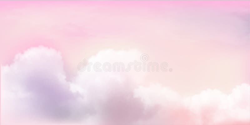 Panorama Pink sky and white cloud detail. Sugar cotton pink clouds for design.Summer heaven with colorful clearing sky.