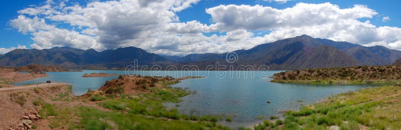 panorama- potrerillos för lake arkivbilder panorama- potrerillos för lake arkivbilder