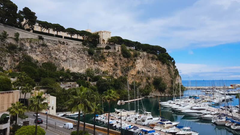 Panorama renversant de Port de Fontvieille avec les yachts blancs de luxe à Monte Carlo