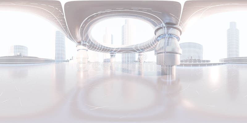Panorama rettangolare 360 hdr vr equi della città futuristica 3d illustrazione royalty illustrazione gratis