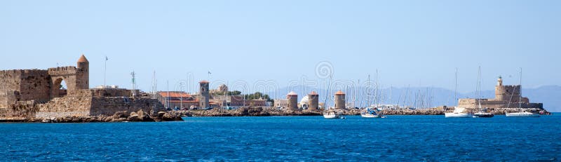 Panorama of Rhodes harbour.