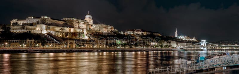 Panorama of Royal Palace or Buda Castle at night. Budapest, Hung