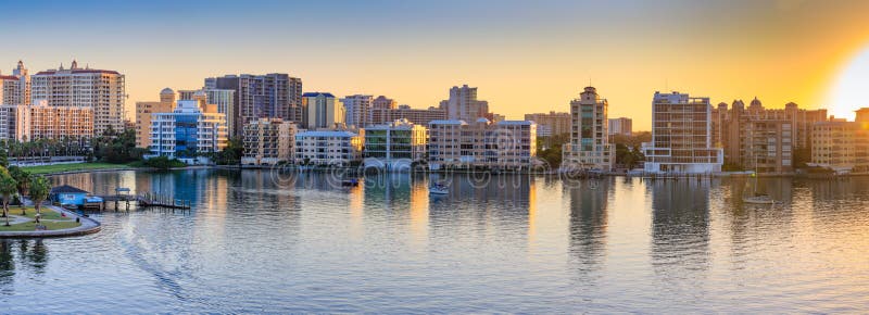 Panorama Of Sarasota Skyline  At Dawn Florida Stock Image 