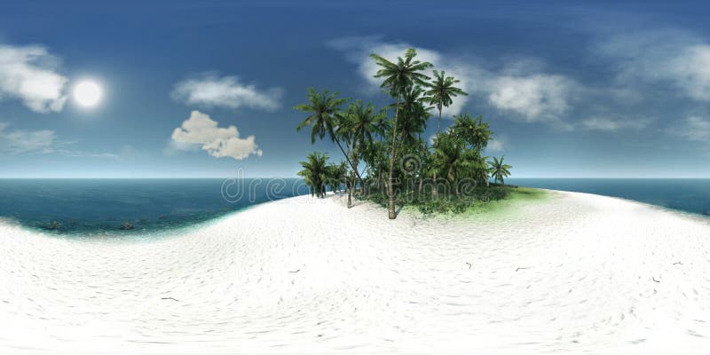 Panorama 360 Sea Tropical Island Palm Trees Sun Stock Photo Image