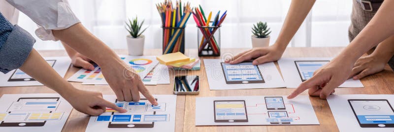 Creative front-end developer brainstorming UI design. Scrutinize stock photos