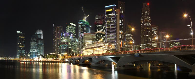 Panorama Of Singapore Skyline At Night