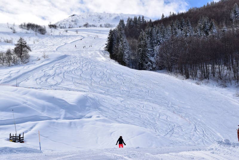 Panorama on the ski slopes in the mountains at Limone Piemonte in Italy. Panorama on the ski slopes in the mountains at Limone Piemonte in Italy