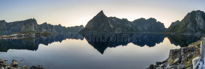 Panorama of small fishing port in the Hamnoy , Norway