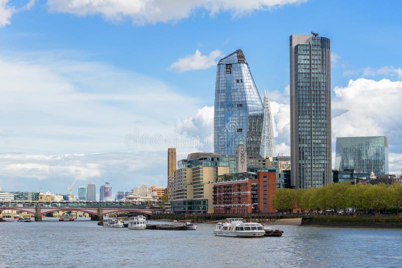 Panorama of South Bank of the Thames River in London Stock Photo ...