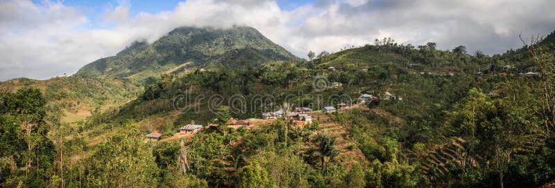 Panorama sulla bella e campagna lussuosa intorno al Nusa Tenggara del ruteng, isola di Flores, Indonesia fotografia stock libera da diritti Panorama sulla bella e campagna lussuosa intorno al Nusa Tenggara del ruteng, isola di Flores, Indonesia fotografia stock libera da diritti