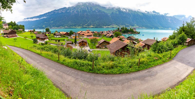 Panorama Of The Swiss Village Of Iseltwald On The Famous Lake Brienz Stock Photo Image Of Panorama Of The Swiss Village Of Iseltwald On The Famous Lake Brienz Stock Photo Image Of