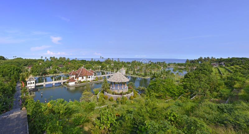 Panorama of Taman Ujung water palace on Bali