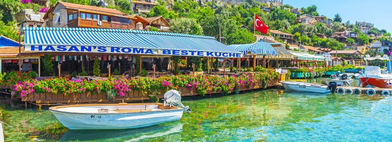 Panorama of the tourist harbor, Kalekoy, Turkey