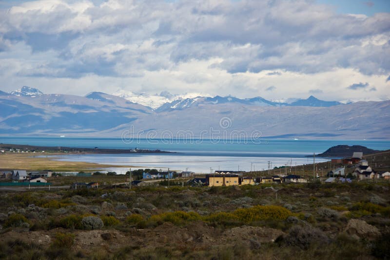 Panorama in Ushuaia / South America / Argentina. With cold water strait in southern hemisphere of earth royalty free stock image Panorama in Ushuaia / South America / Argentina. With cold water strait in southern hemisphere of earth royalty free stock image