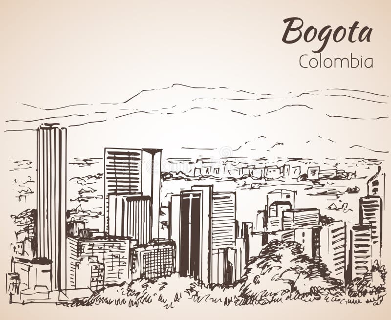 Panorama van Bogota schets vector illustratie Panorama van Bogota schets vector illustratie