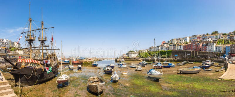 Panorama van Brixham-Haven, Devon royalty-vrije stock afbeelding Panorama van Brixham-Haven, Devon royalty-vrije stock afbeelding